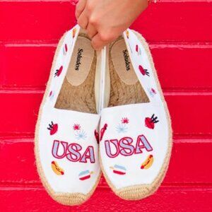NEW SOLUDOS The Original Embroidered Espadrille Shoes white for women 257 3M4T
